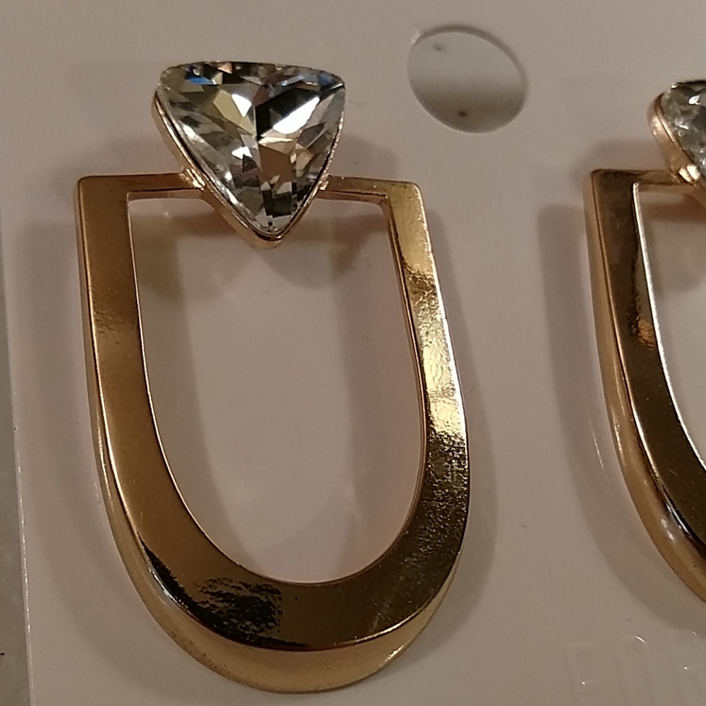 Forever 21 gold and rhinestone bling earrings - Picture 2 of 3